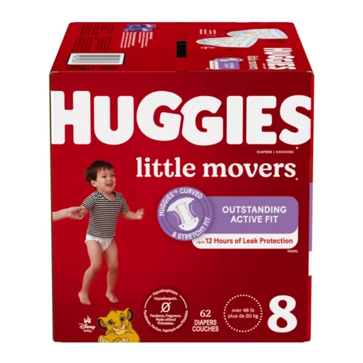 Huggies Little Movers Baby Disposable Diapers – Size 8 (62 Count)