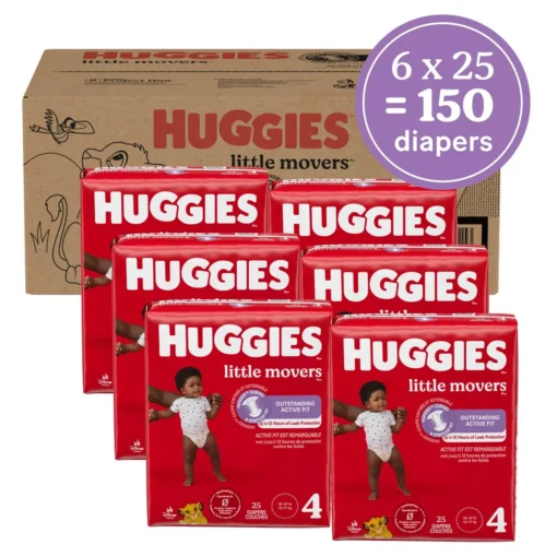 Huggies Little Movers Baby Disposable Diapers – Size 4 (150 Count)