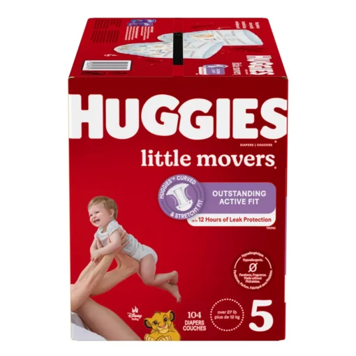 gdj.webp Huggies Little Movers Baby Disposable Diapers – Size 5 (104 Count)