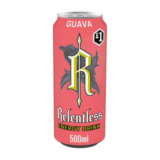 Relentless Guava Energy Drink 12 x 500ml PMP Cans – Guava Boost with B Vitamins & Caffeine